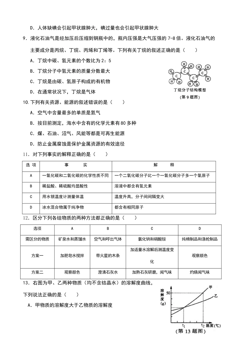 哈尔滨中考化学试题及答案_第3页