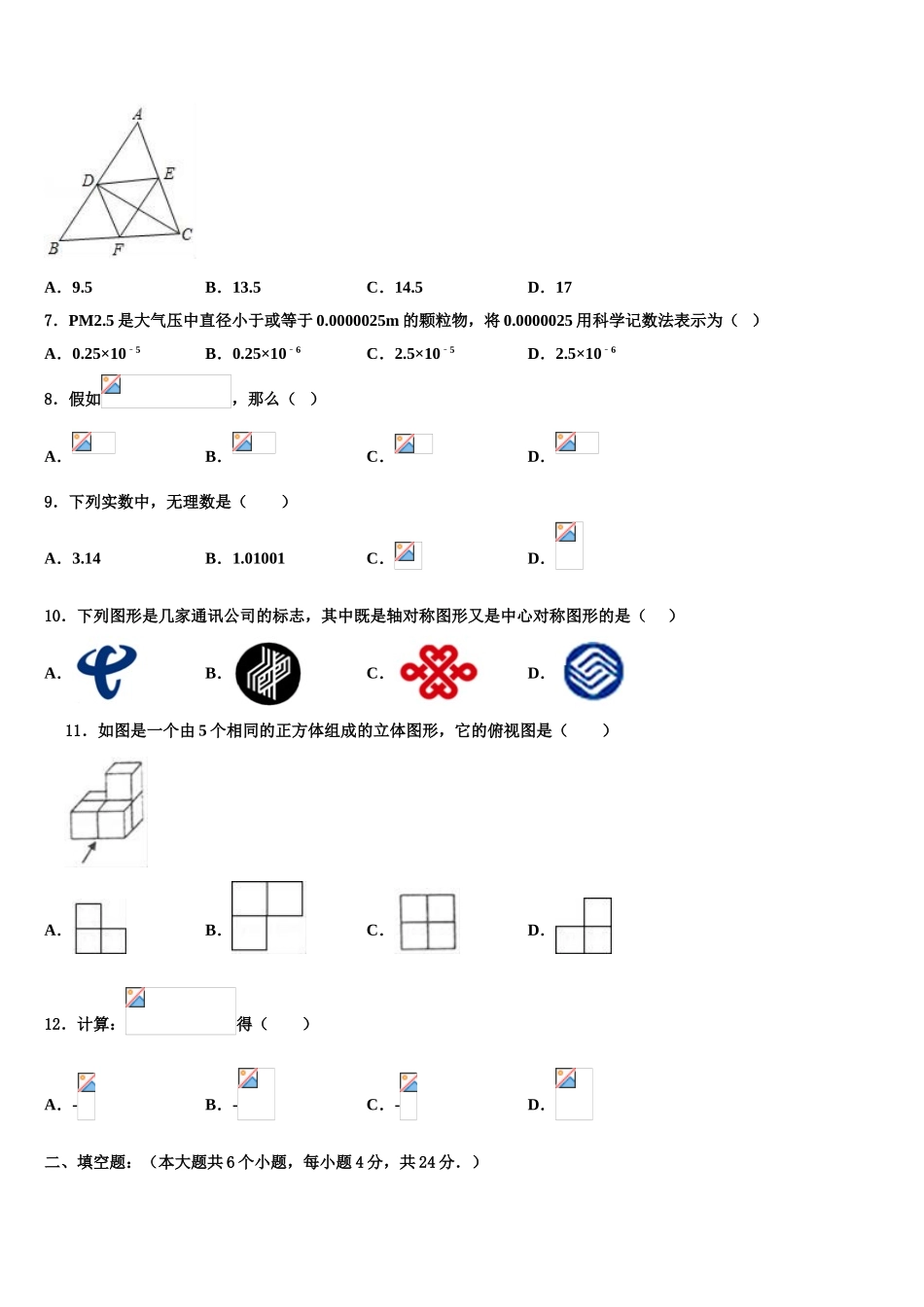 哈尔滨市风华中学中考数学全真模拟试卷含解析_第2页