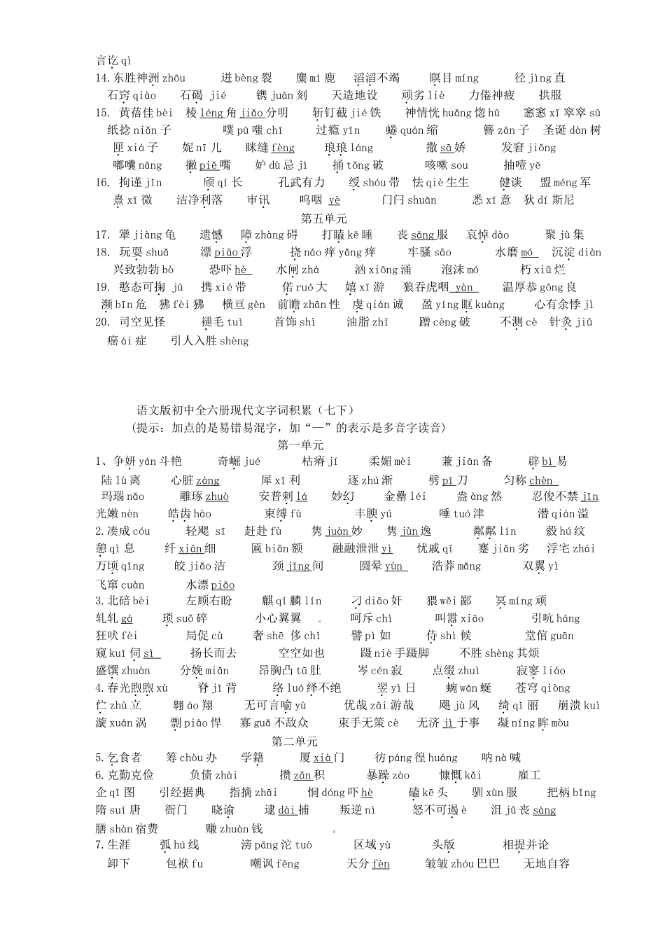 四川省江油市明镜中学九年级语文全册-现代文字词积累复习_第2页