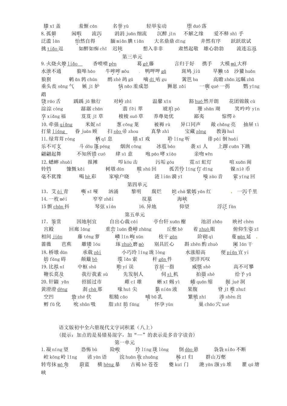 四川省江油市明镜中学九年级语文全册-现代文字词积累复习_第3页