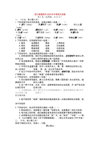 四川省绵阳市2025年中考语文试卷