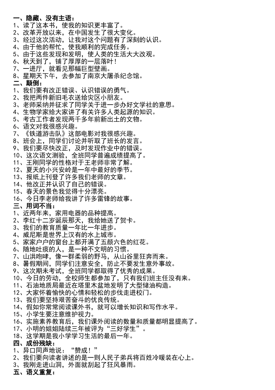 四年级常用病句分类_第1页