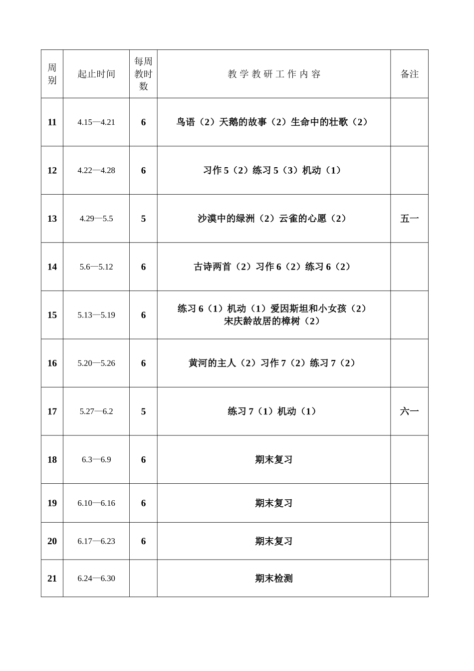 四年级语文进度表2025—2025第二学期1_第2页