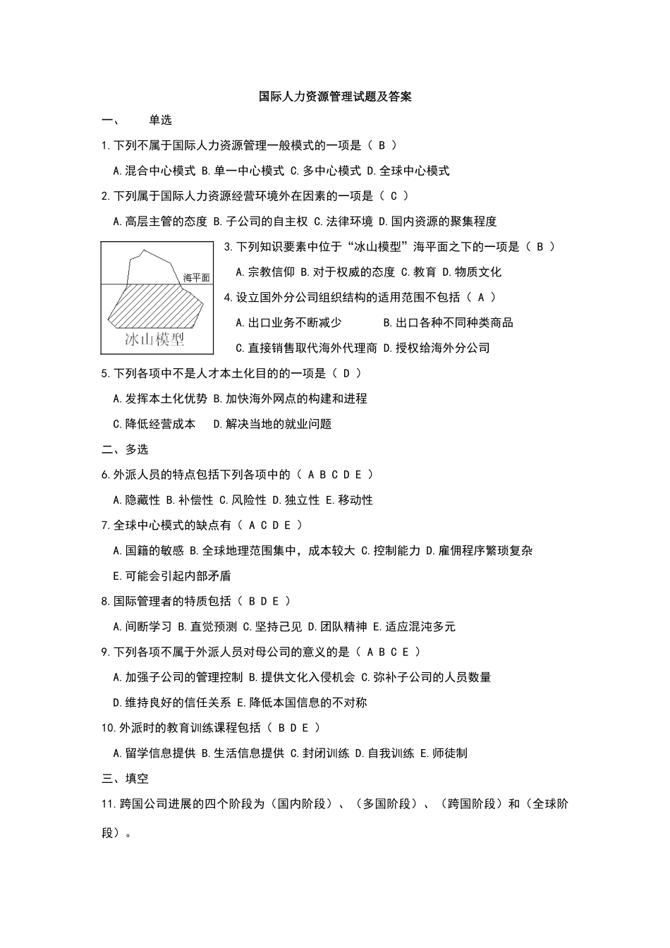 国际人力资源管理试题及答案_第1页