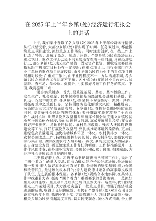 在2025年上半年乡镇经济运行汇报会上的讲话