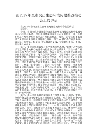 在2025年全市突出生态环境问题整改推进会上的讲话