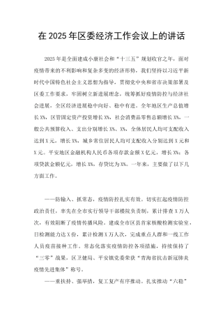 在2025年区委经济工作会议上的讲话
