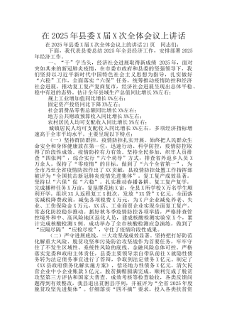 在2025年县委X届X次全体会议上讲话