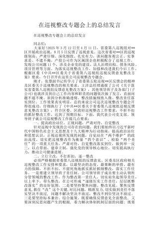 在巡视整改专题会上的总结发言