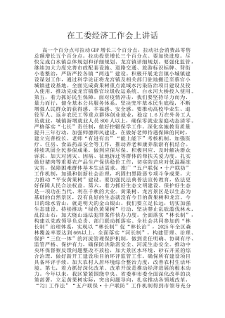 在工委经济工作会上讲话