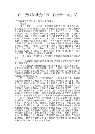 在市委经济社会组织工作会议上的讲话