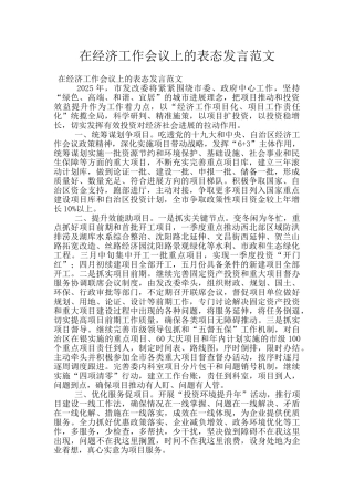 在经济工作会议上的表态发言范文
