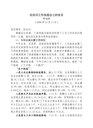 在经济工作务虚会上的发言