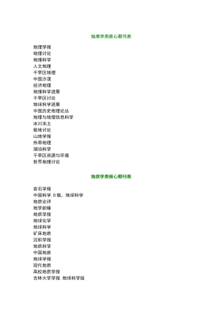 地理学类核心期刊表