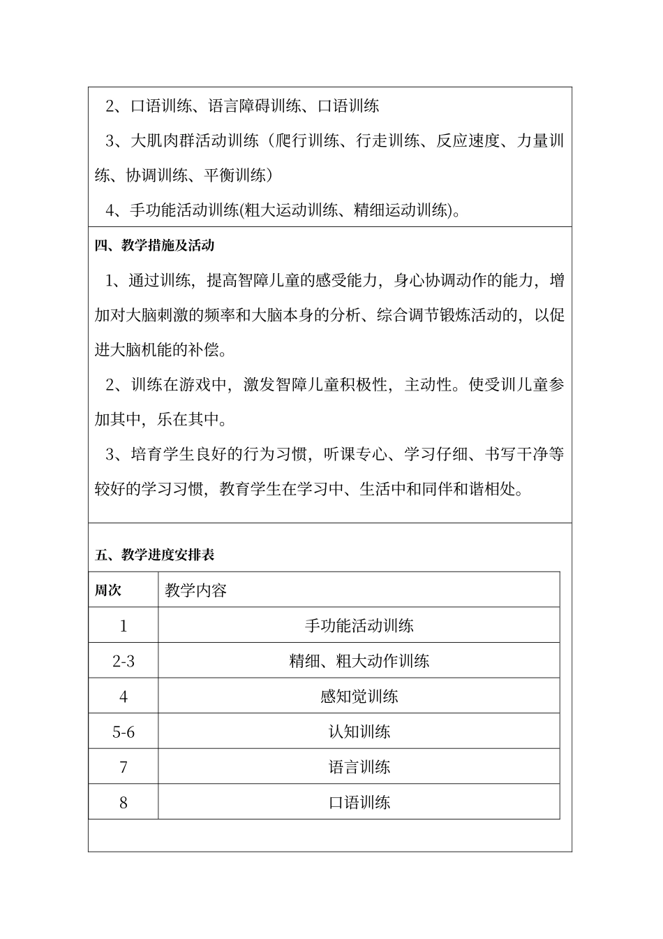 培智二年级康复训练教学计划_第2页