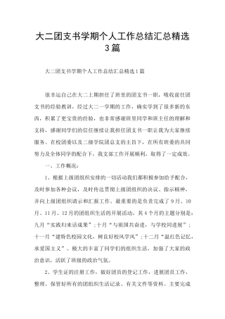 大二团支书学期个人工作总结汇总精选3篇