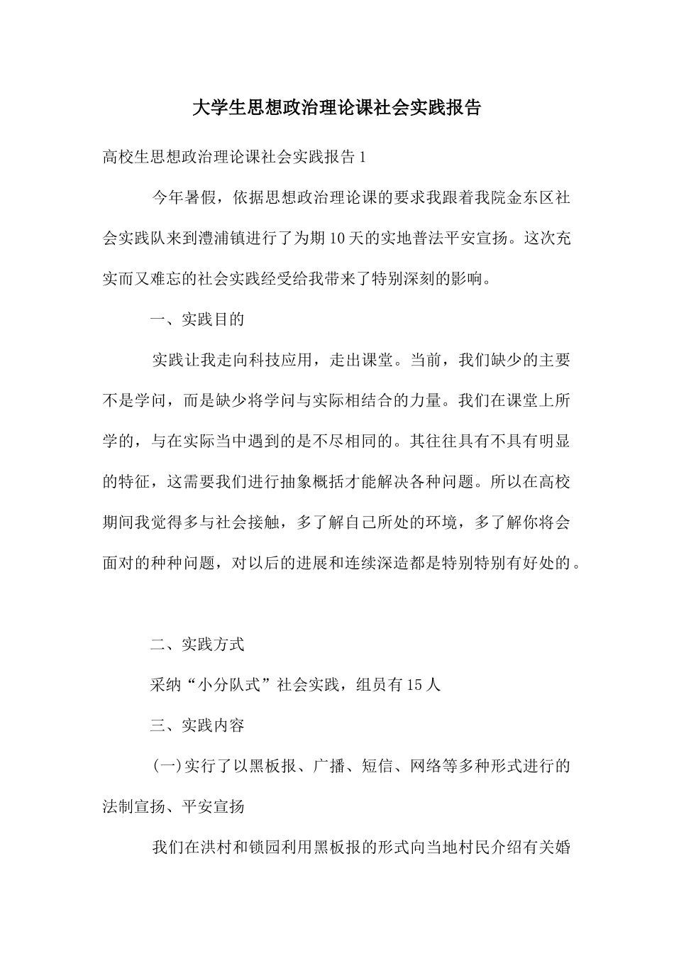大学生思想政治理论课社会实践报告_第1页