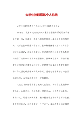 大学生挂职锻炼个人总结