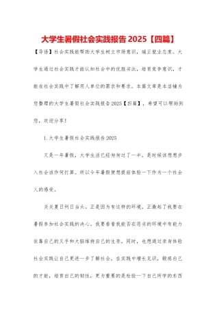 大学生暑假社会实践报告2025