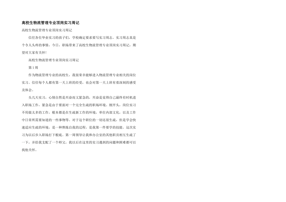 大学生物流管理专业顶岗实习周记_第1页