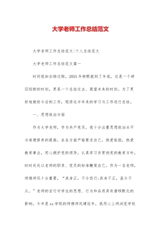 大学老师工作总结范文