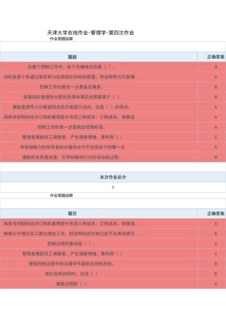 天津大学在线作业做题答案管理学--