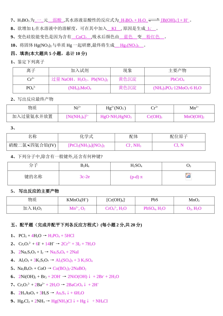 天津大学无机化学考试试卷下册及答案_第3页