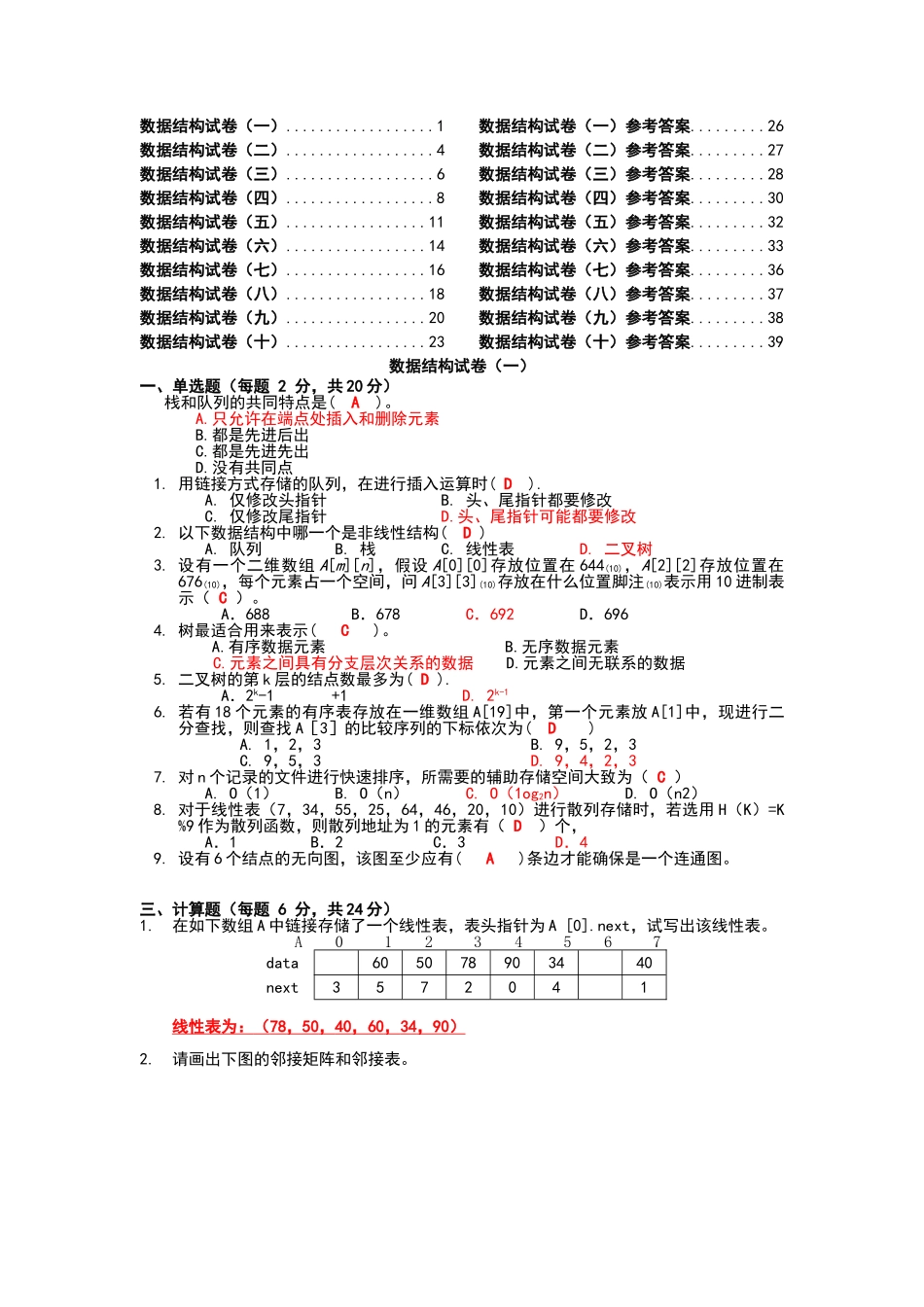 套数据结构试题及答案_第1页