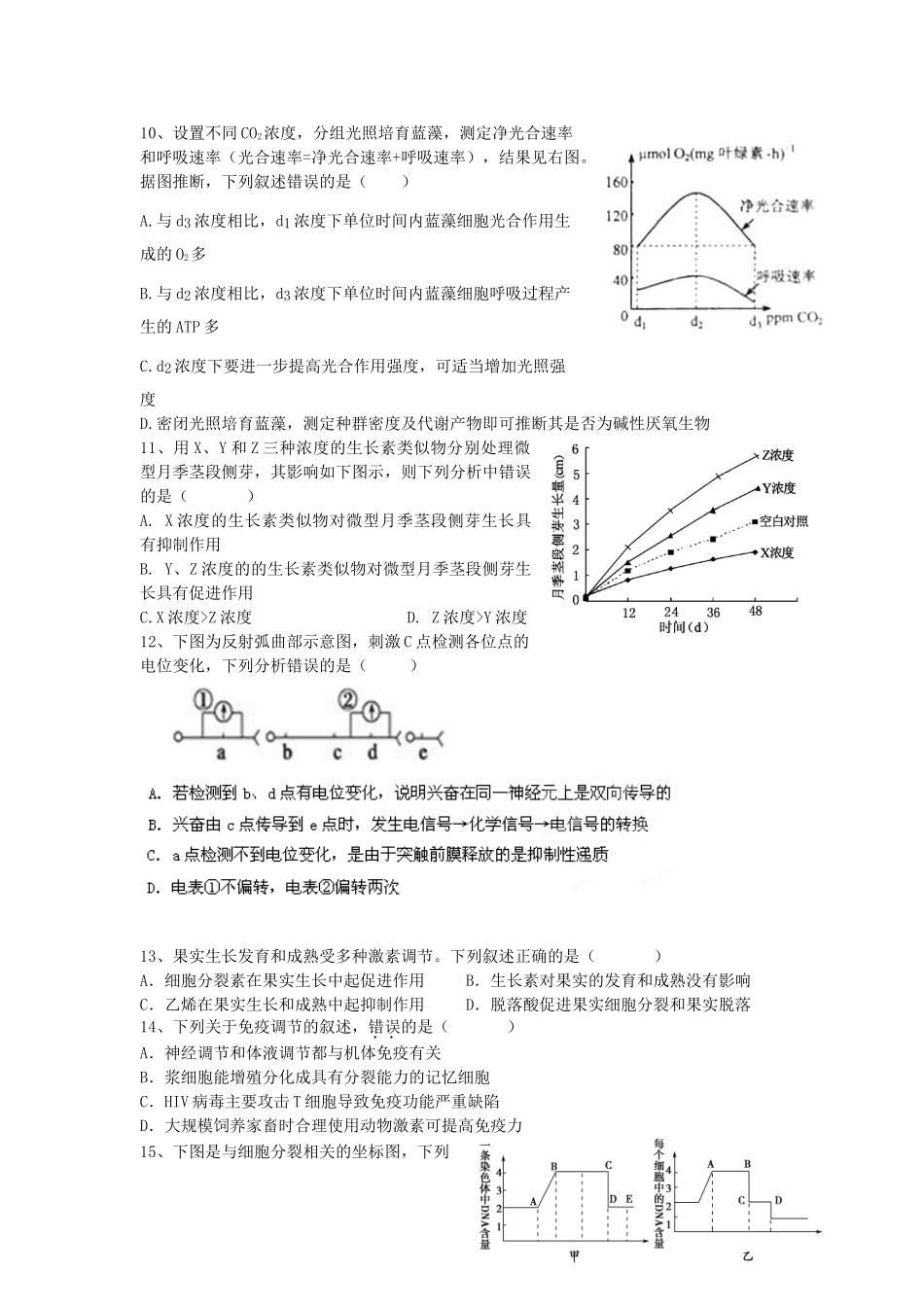 好题速递——上海市普陀区2025届高三高考生物一模卷试题及答案_第3页