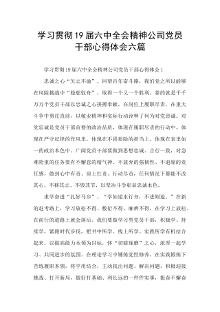 学习贯彻19届六中全会精神公司党员干部心得体会六篇