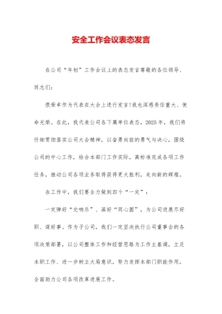 安全工作会议表态发言