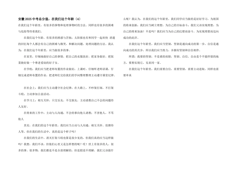 安徽2025中考满分：在我们这个年龄_第1页