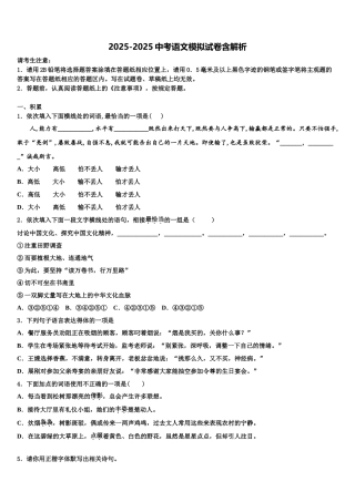 宜兴市丁蜀镇陶都中学中考语文模拟试题含解析
