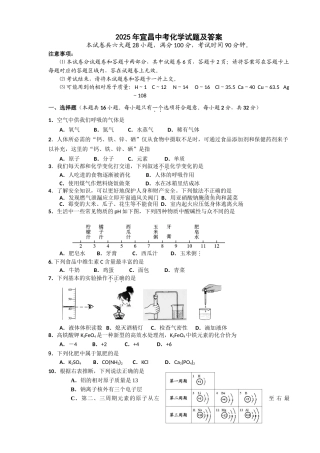 宜昌中考化学试题及答案
