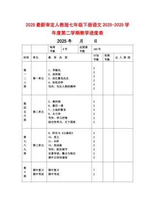 审定人教版七级下册语文学度第二学期教学进度表