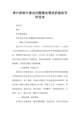 审计局审计查出问题整改情况的报告写作范本
