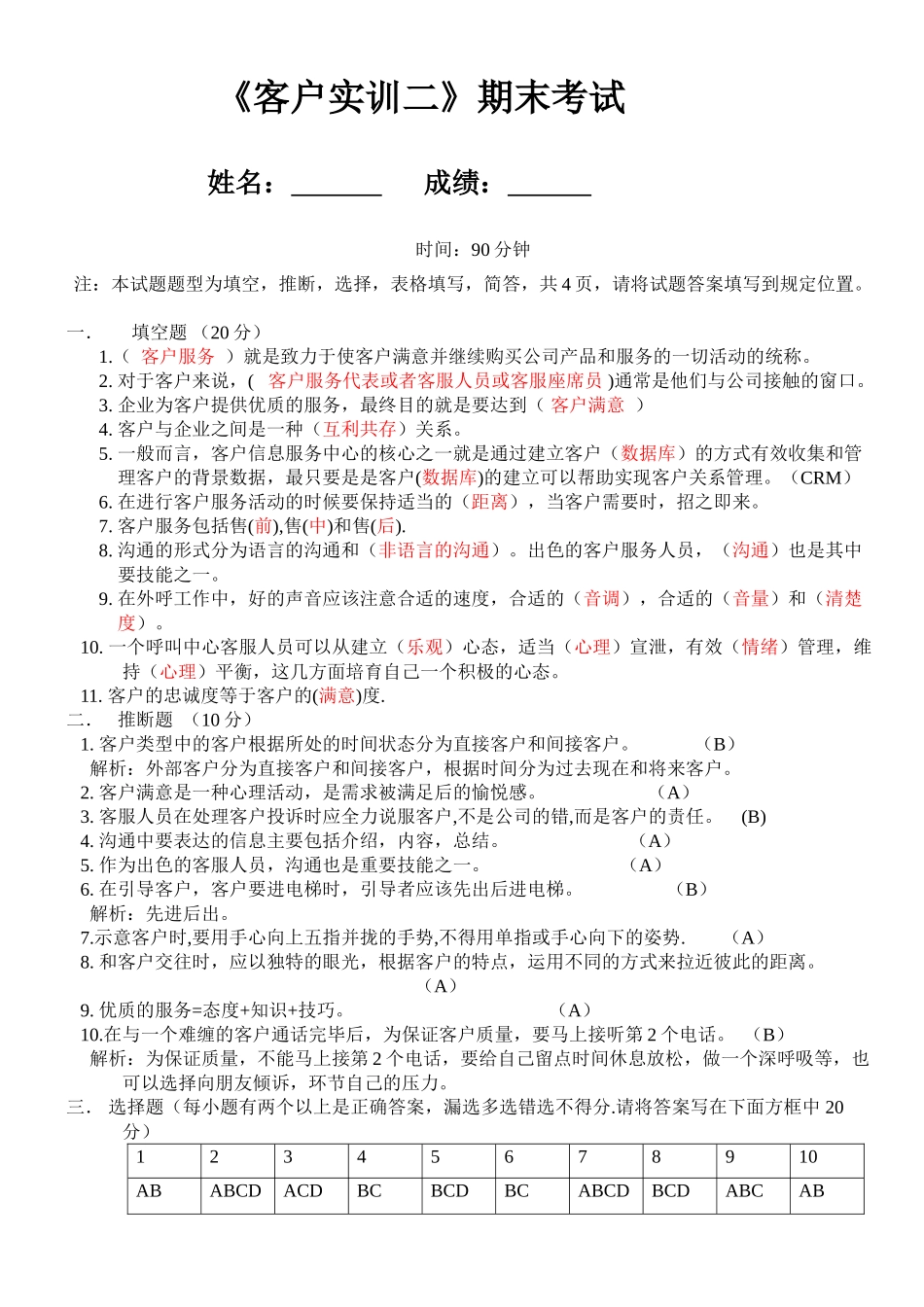 客户服务专业考试试卷有答案版_第1页