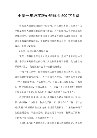 小学一年级实践心得体会600字5篇