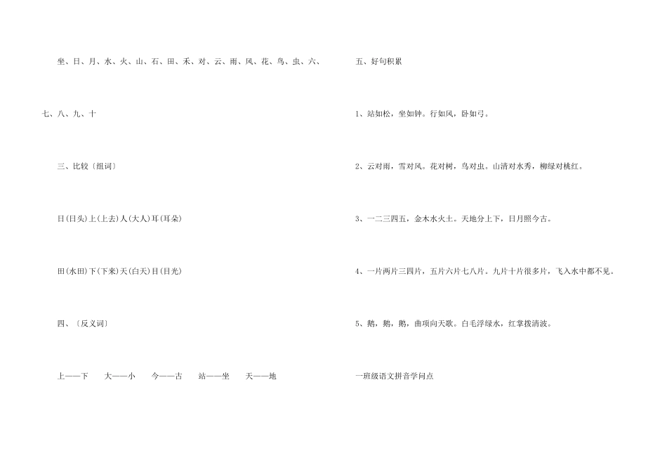小学一年级语文重要知识点_第3页