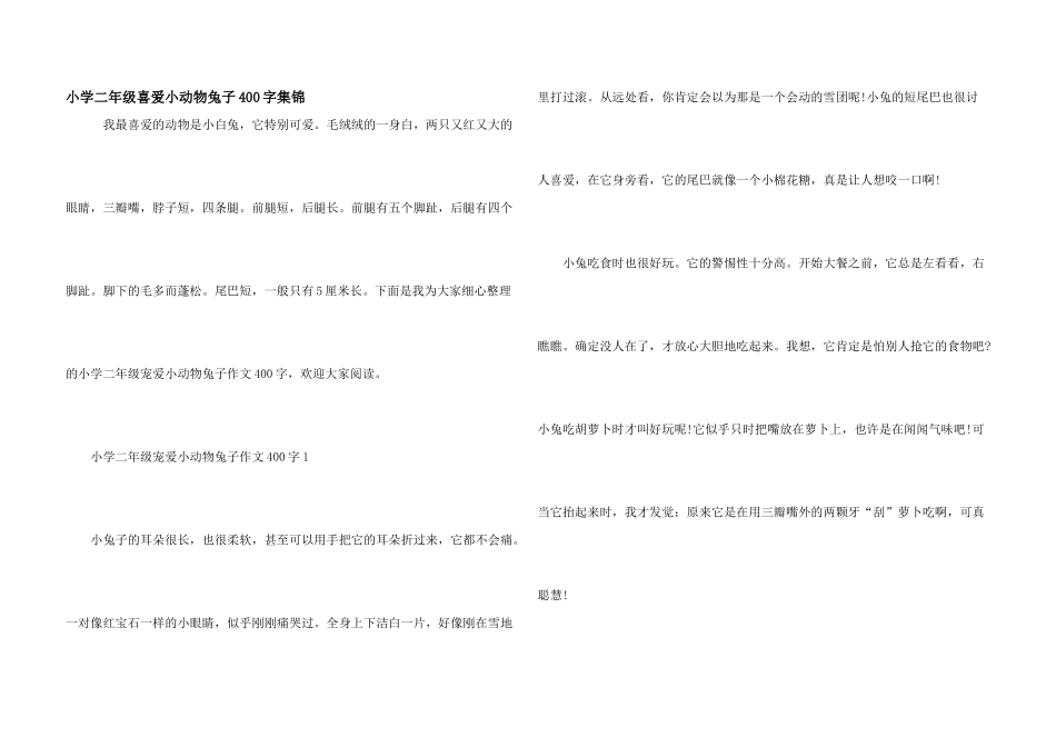 小学二年级喜爱小动物兔子400字集锦_第1页