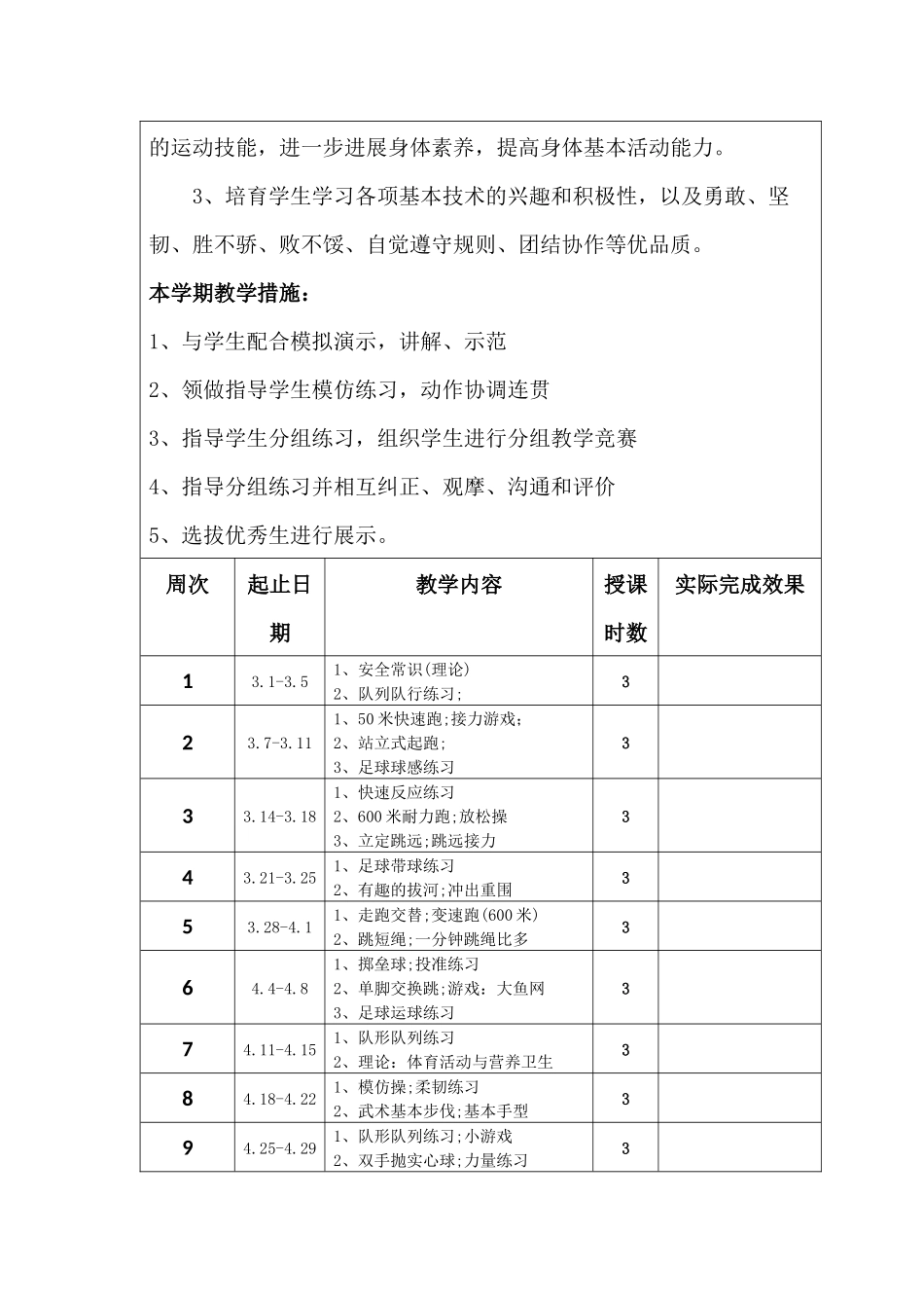 小学五年级体育下学期教学计划_第2页