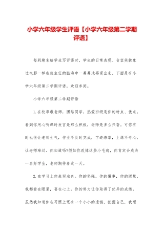 小学六年级学生评语