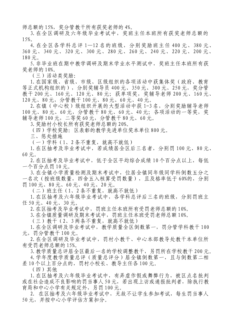 小学六年级毕业及其他年级学业测试奖惩方案_第2页