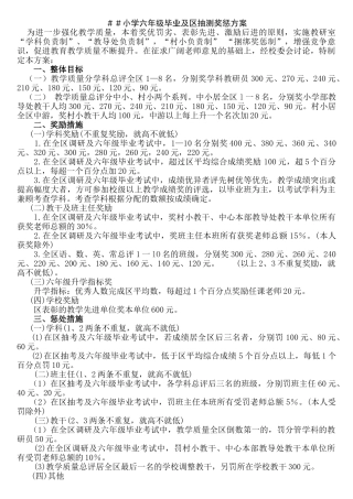小学六年级毕业及区抽测奖惩方案