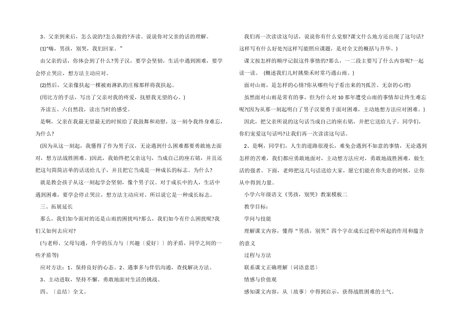 小学六年级语文《男孩-别哭》教案模板_第2页