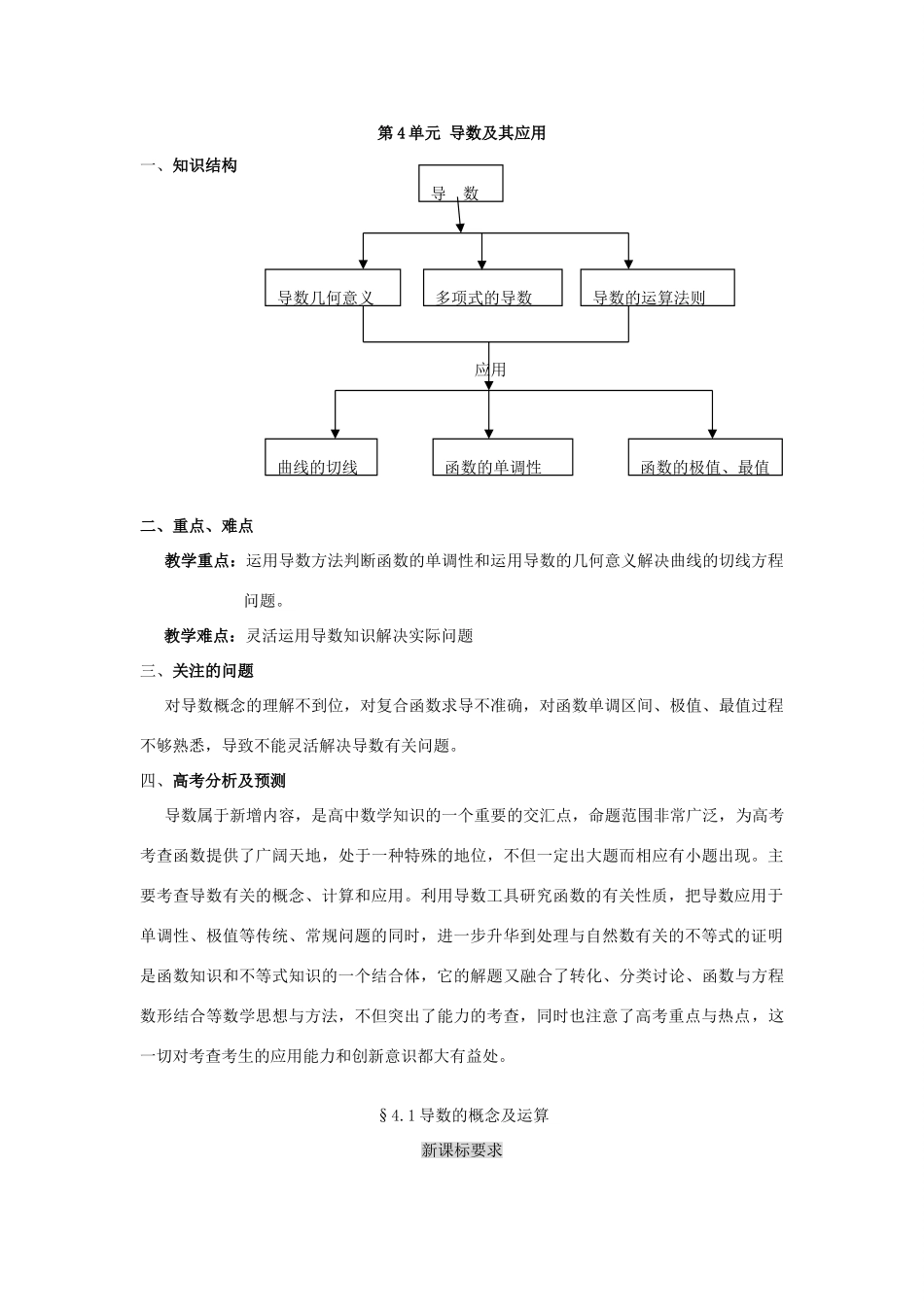 第4单元  导数及其应用（沾化一中 李方城）_第1页