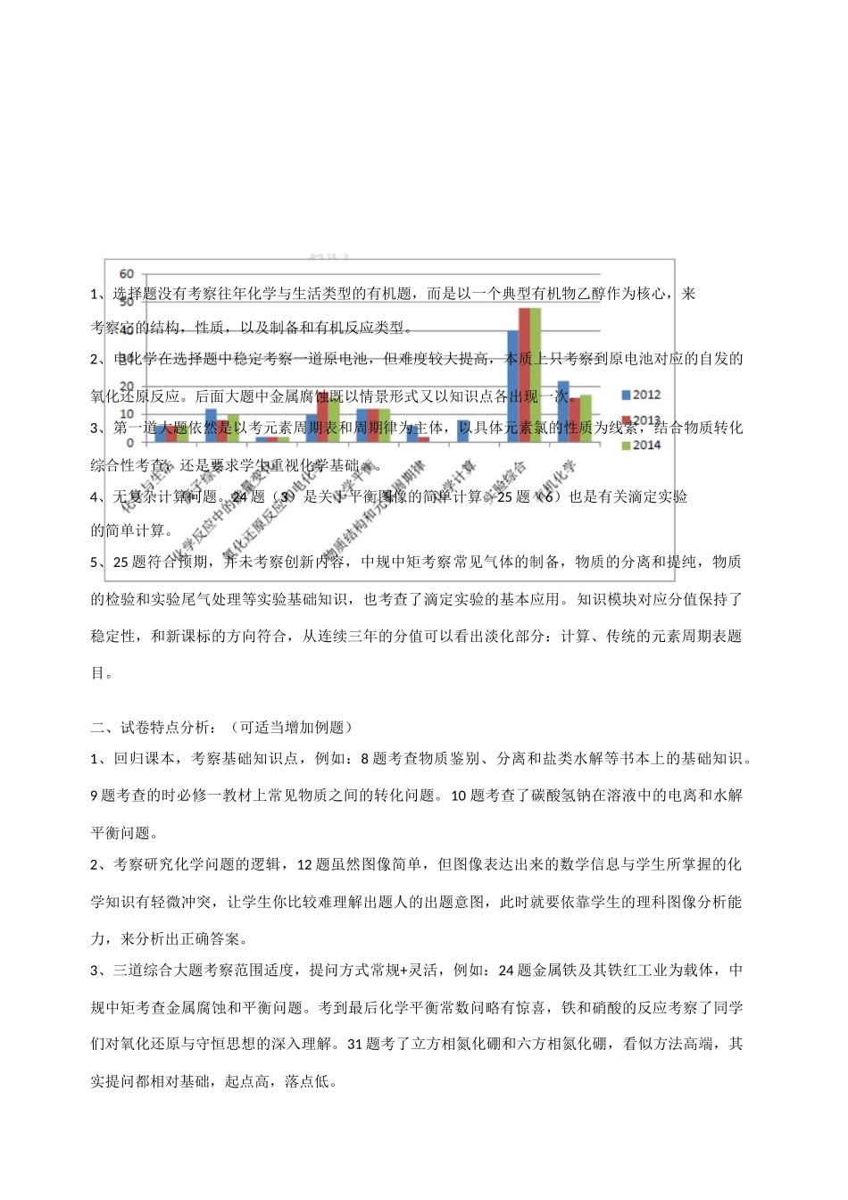 福建省高考化学 2014年试卷分析及2015年备考建议_第2页
