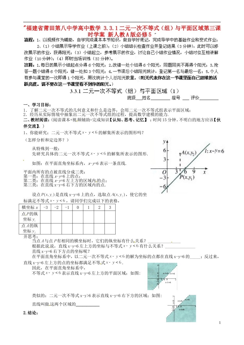 福建省莆田第八中学高中数学 3.3.1二元一次不等式（组）与平面区域第三课时学案 新人教A版必修5 _第1页