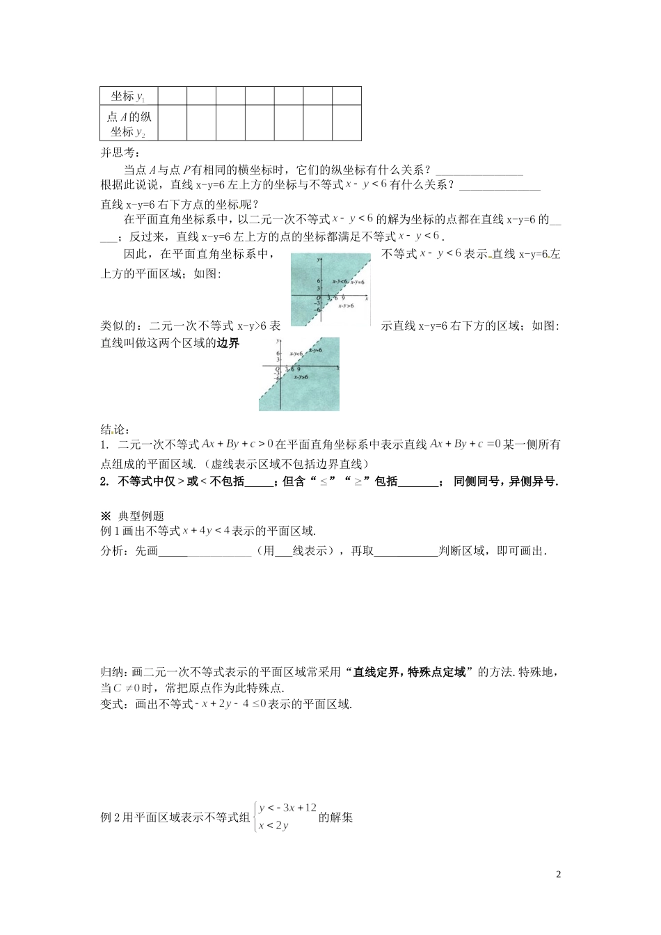 福建省莆田第八中学高中数学 3.3.1二元一次不等式（组）与平面区域第一课时学案 新人教A版必修5 _第2页