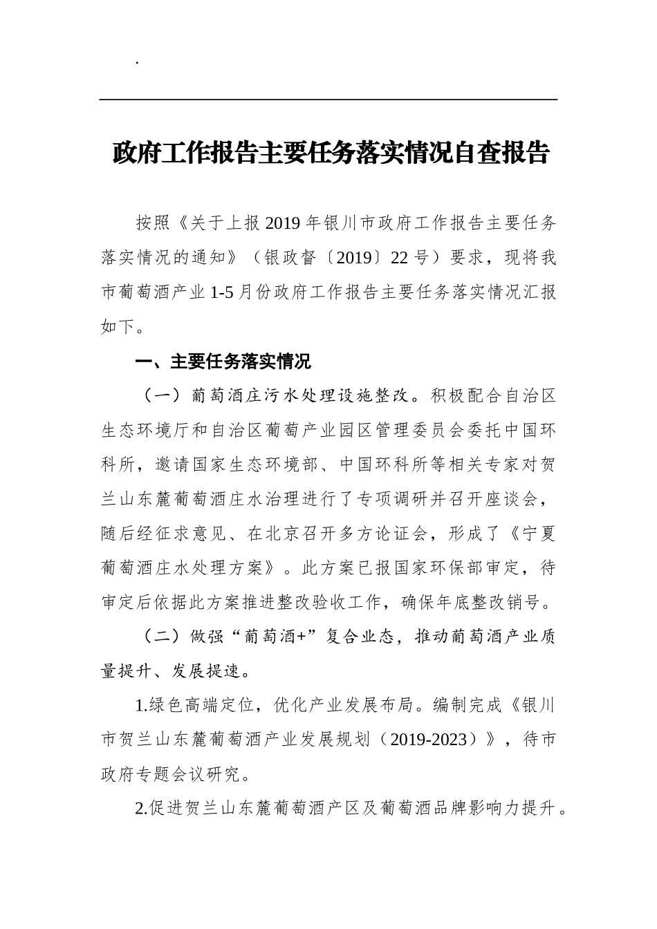 政府工作报告主要任务落实情况自查报告_第1页